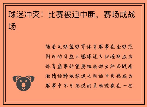 球迷冲突！比赛被迫中断，赛场成战场
